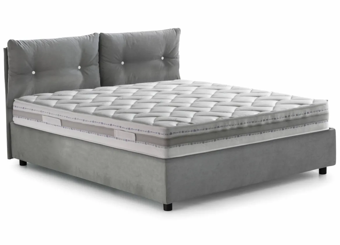 Letto 1 posto contenitore grigio 95x205cm rivestito in tessuto - Amaro