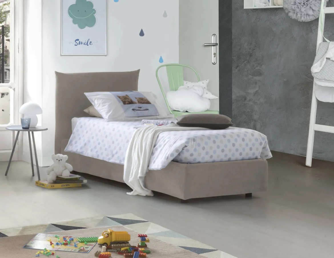 Letto 1 posto contenitore tortora 110x215cm adatto per materasso 190x80 cm - Ippolito