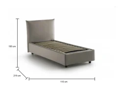 Letto 1 posto contenitore tortora 110x215cm adatto per materasso 190x80 cm - Ippolito