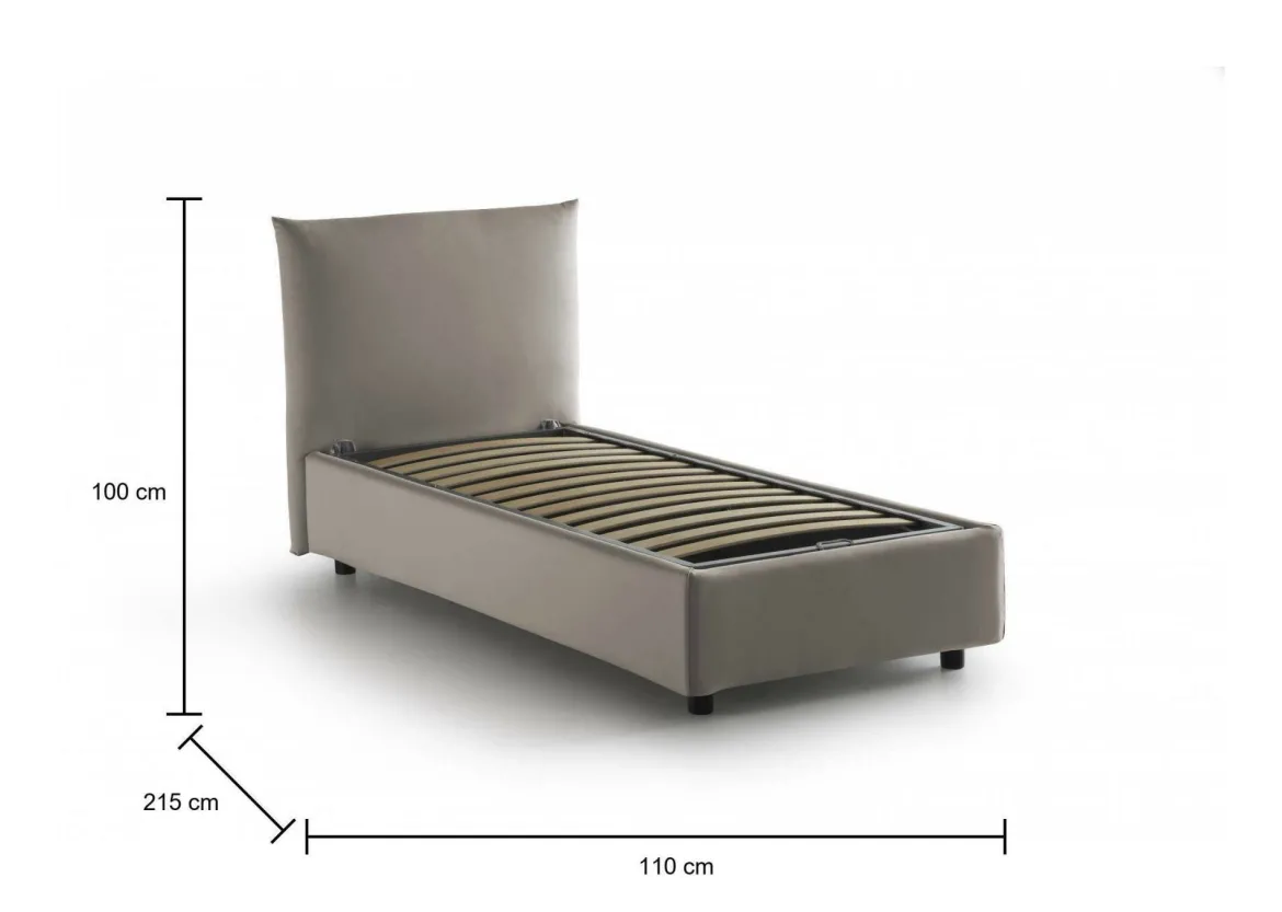 Letto 1 posto contenitore tortora 110x215cm adatto per materasso 190x80 cm - Ippolito