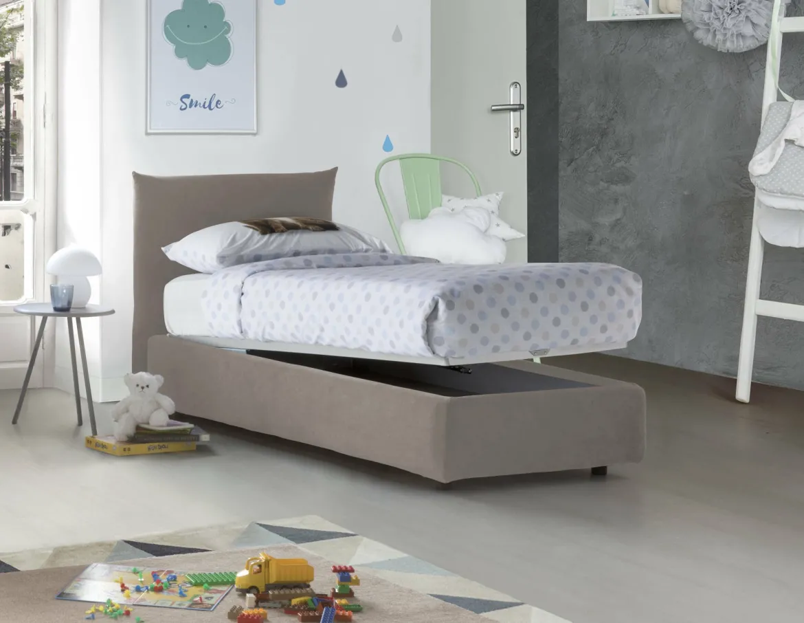 Letto 1 posto contenitore tortora 110x215cm adatto per materasso 190x80 cm - Ippolito