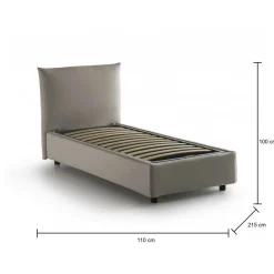 Letto 1 posto contenitore tortora 95x205cm 2 metri - Abbi