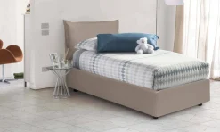 Letto 1 posto contenitore tortora 95x205cm rivestimento in ecopelle - Alzavola