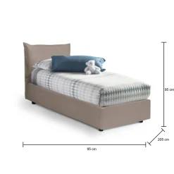 Letto 1 posto contenitore tortora 95x205cm rivestimento in ecopelle - Alzavola