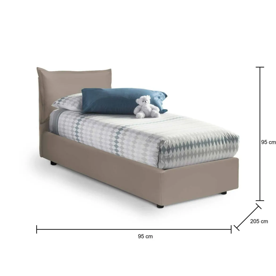 Letto 1 posto contenitore tortora 95x205cm stabile - Janet