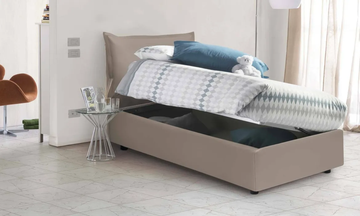 Letto 1 posto contenitore tortora 95x205cm stabile - Janet