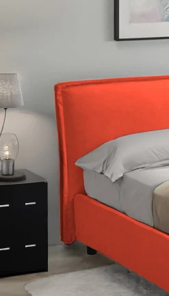 Letto Singolo Arancione Sfoderabile Contenitore, Dimensione Materasso 80x200 cm Made in Italy - Bruino