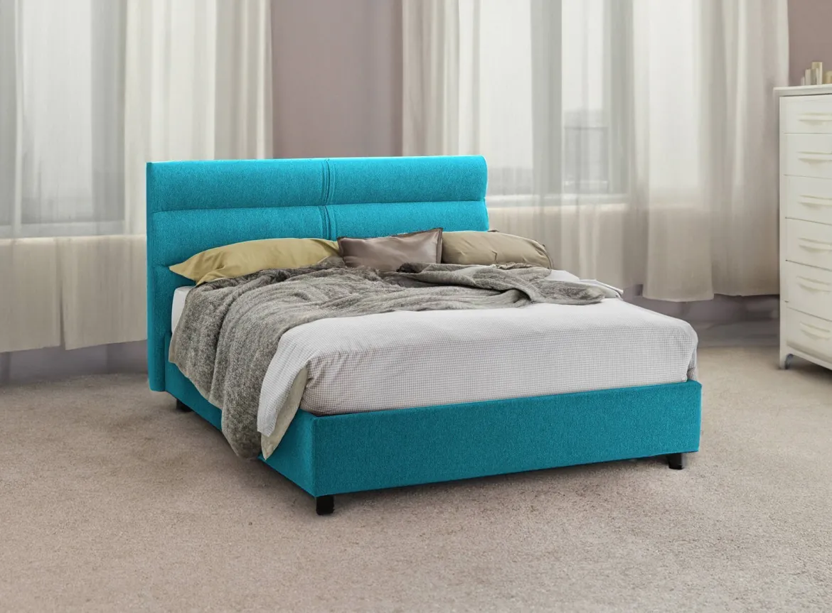 Letto Singolo Azzurro Sfoderabile Contenitore, Dimensione Materasso 80x190 cm Made in Italy - Brez