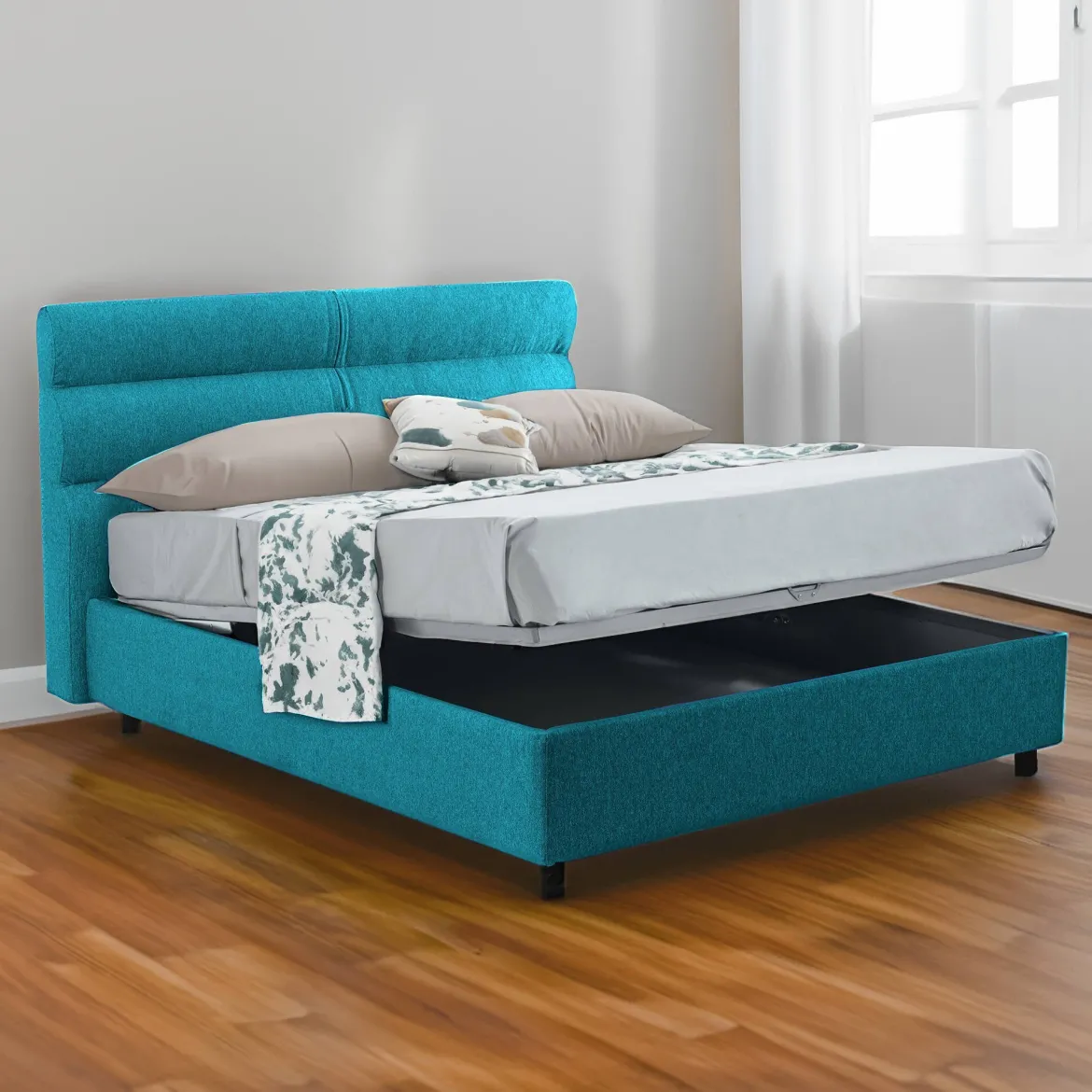 Letto Singolo Azzurro Sfoderabile Contenitore, Dimensione Materasso 80x190 cm Made in Italy - Brez
