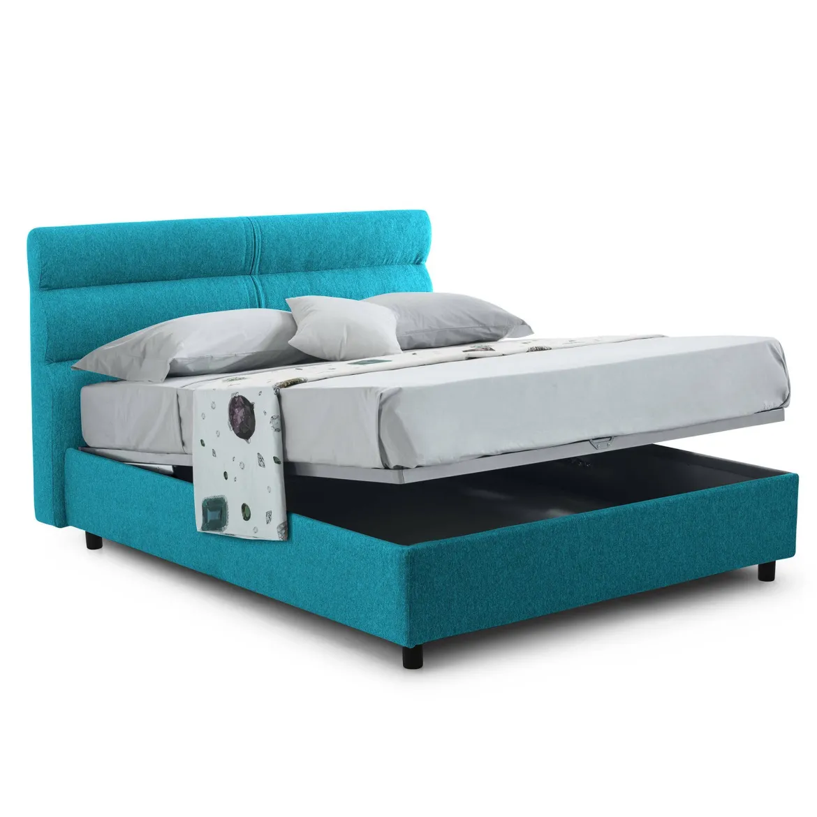 Letto Singolo Azzurro Sfoderabile Contenitore, Dimensione Materasso 80x190 cm Made in Italy - Brez
