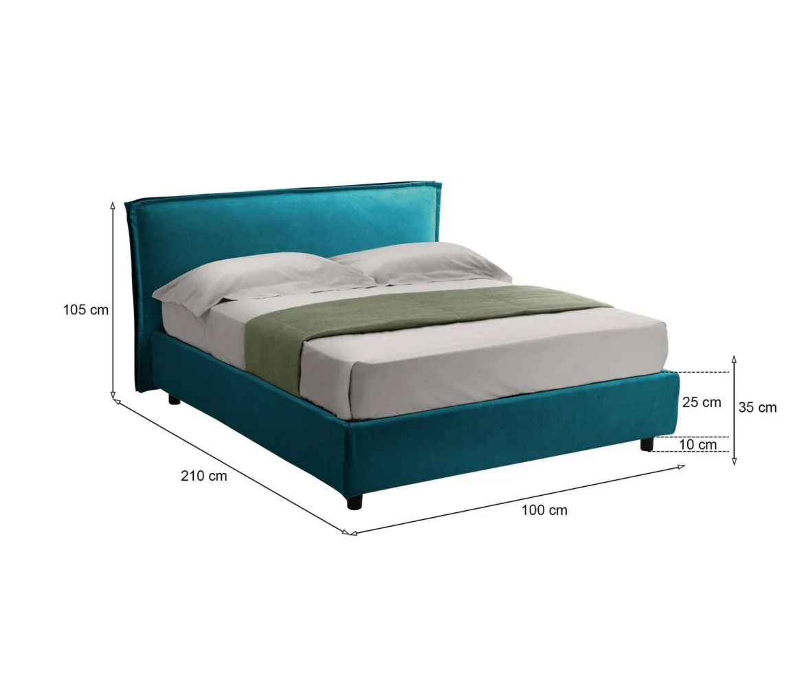 Letto Singolo Azzurro Sfoderabile Contenitore, Dimensione Materasso 80x200 cm Made in Italy - Brenta