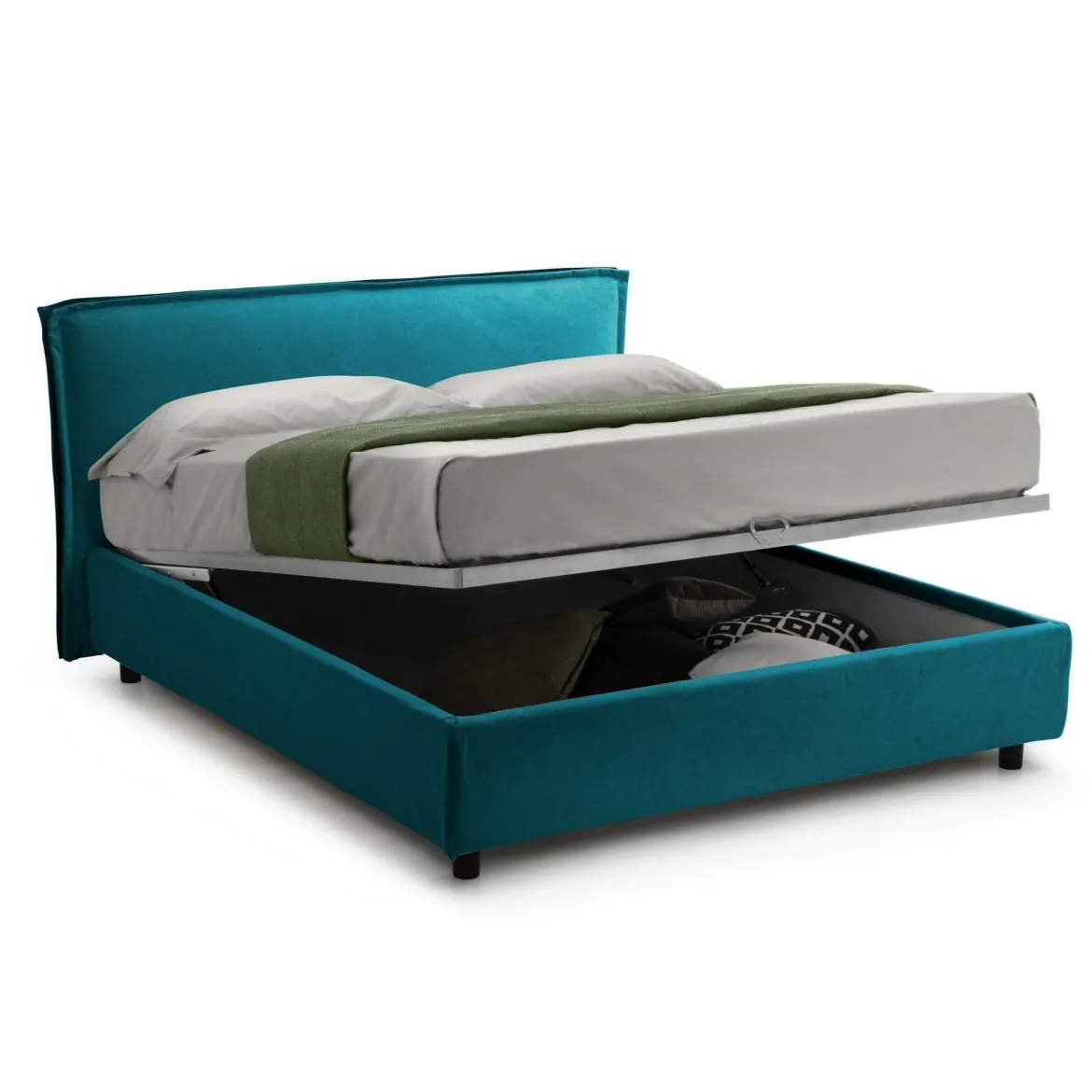 Letto Singolo Azzurro Sfoderabile Contenitore, Dimensione Materasso 80x200 cm Made in Italy - Brenta