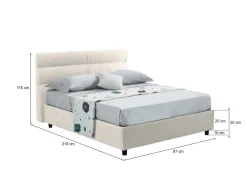 Letto Singolo Beige Sfoderabile Contenitore, Dimensione Materasso 80x190 cm Made in Italy - Brez