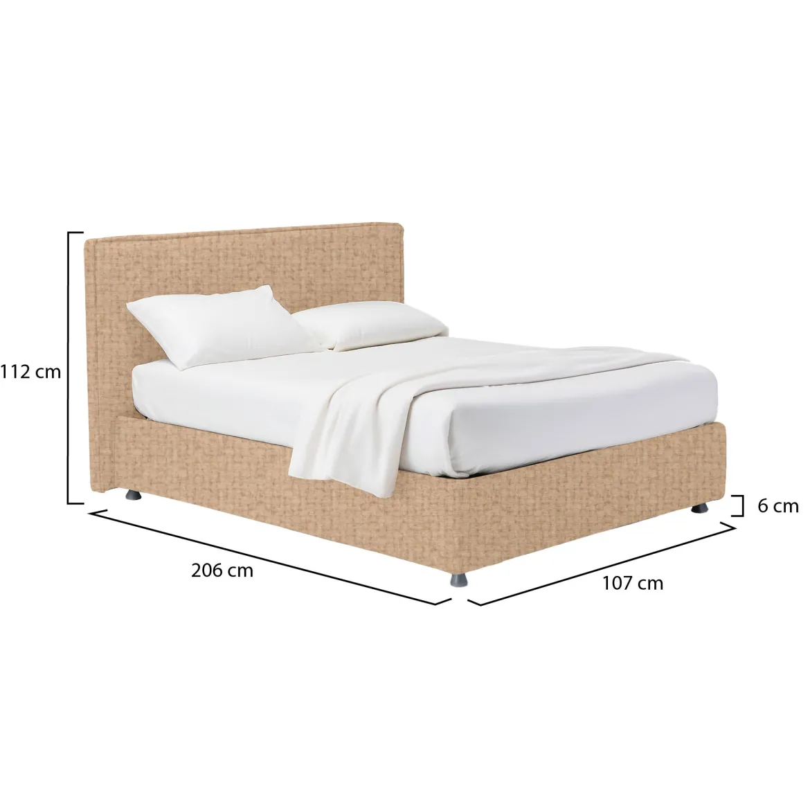 Letto Singolo Beige Sfoderabile Contenitore, Dimensione Materasso 90x190 cm - Sinio