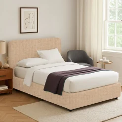 Letto Singolo Beige Sfoderabile Contenitore, Dimensione Materasso 90x190 cm - Supino