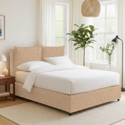 Letto Singolo Beige Sfoderabile Contenitore, Dimensione Materasso 90x200 cm - Oncino