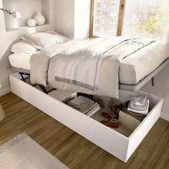 Letto Singolo Bianco Contenitore Dimensione Materasso 90x190 cm - Alamosa