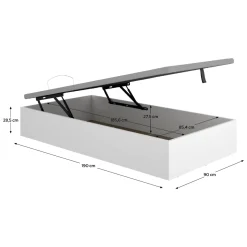 Letto Singolo Bianco Contenitore Dimensione Materasso 90x190 cm, - Lufkin