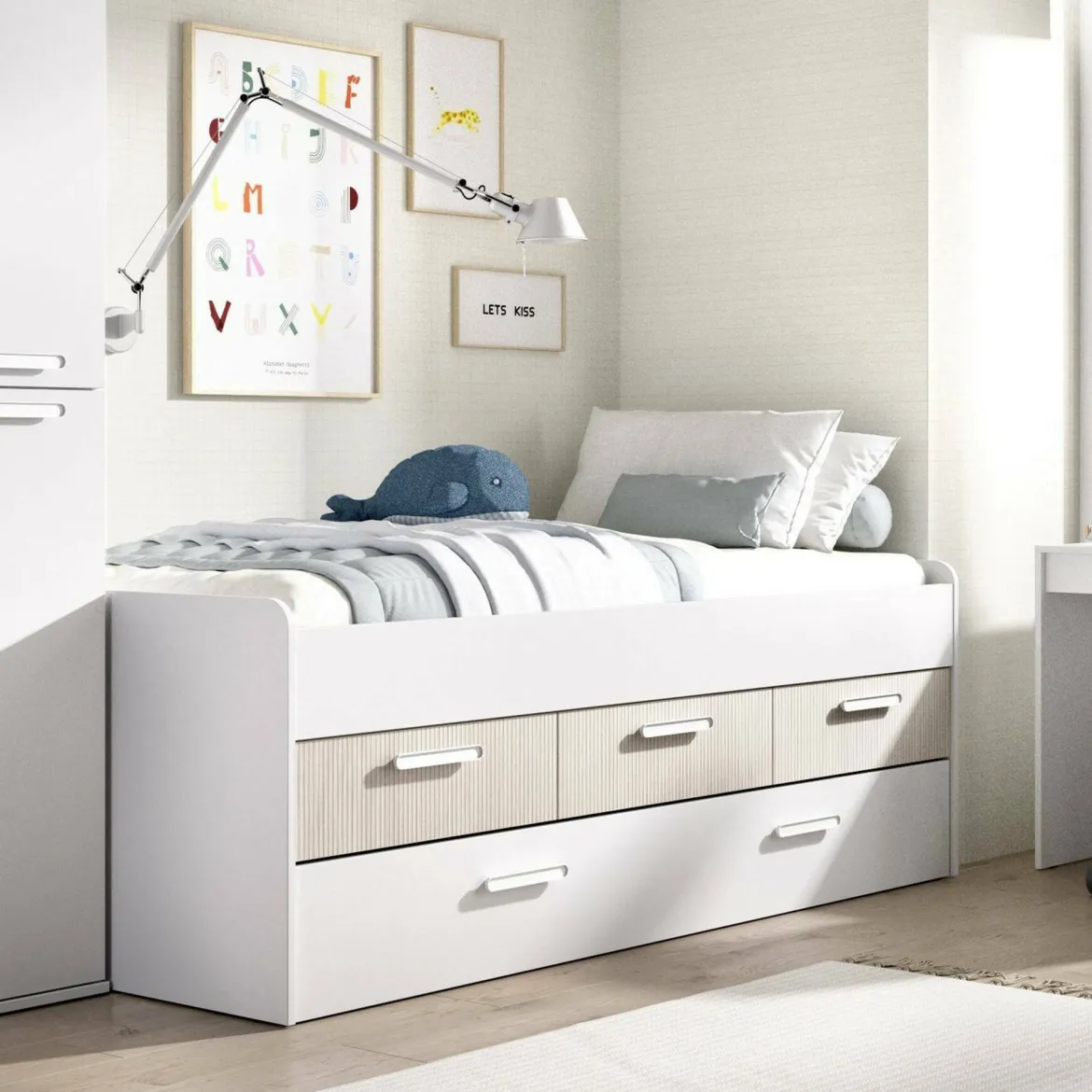 Letto singolo bianco e rovere 95x194cm - Aftro