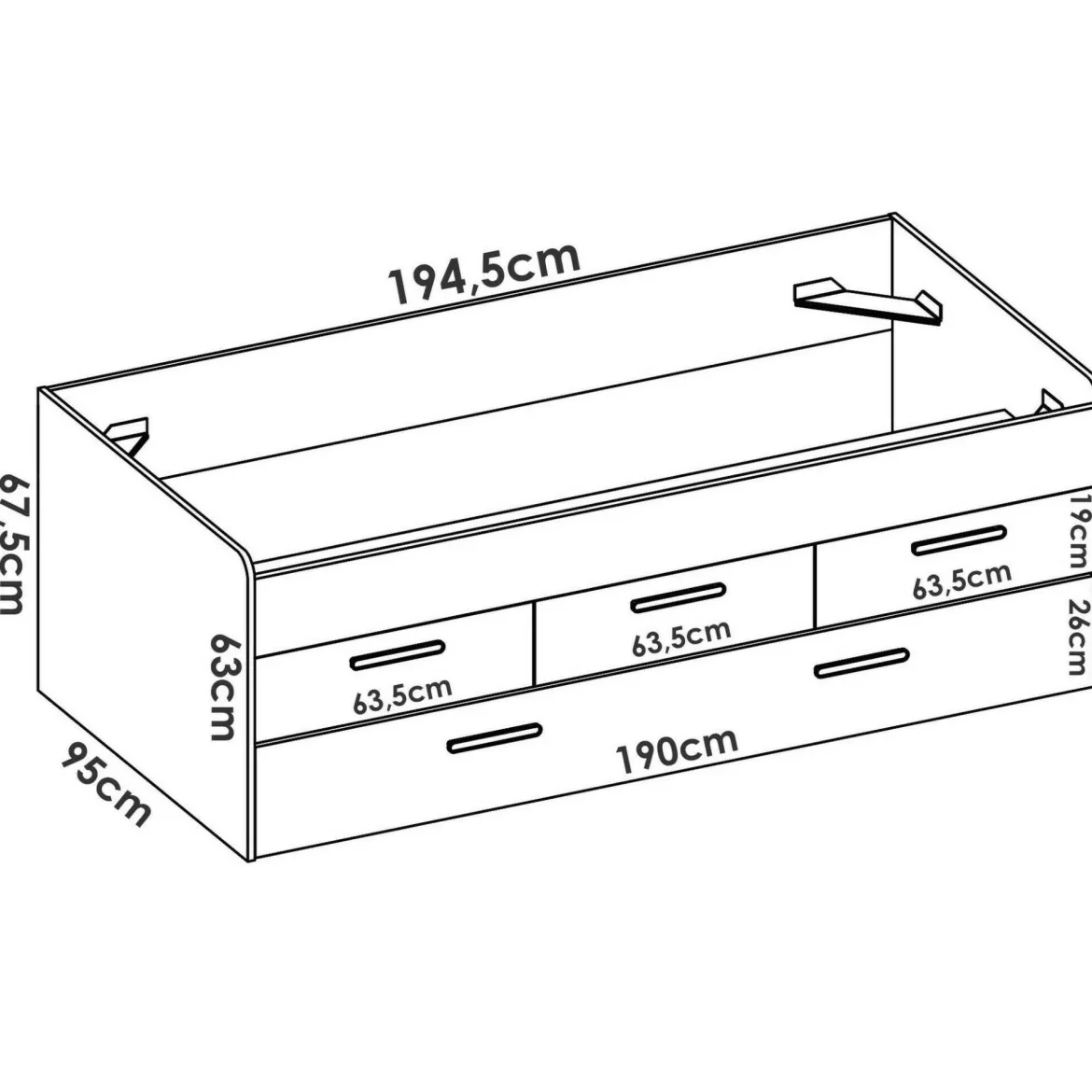 Letto singolo bianco e rovere 95x194cm - Aftro