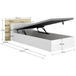 Letto Singolo Bianco Marrone Rovere Contenitore Dimensione Materasso 90x190 cm, Testiera con Libreria Inclusa