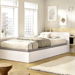 Letto Singolo Bianco Marrone Rovere Contenitore Dimensione Materasso 90x190 cm, Testiera con Libreria Inclusa