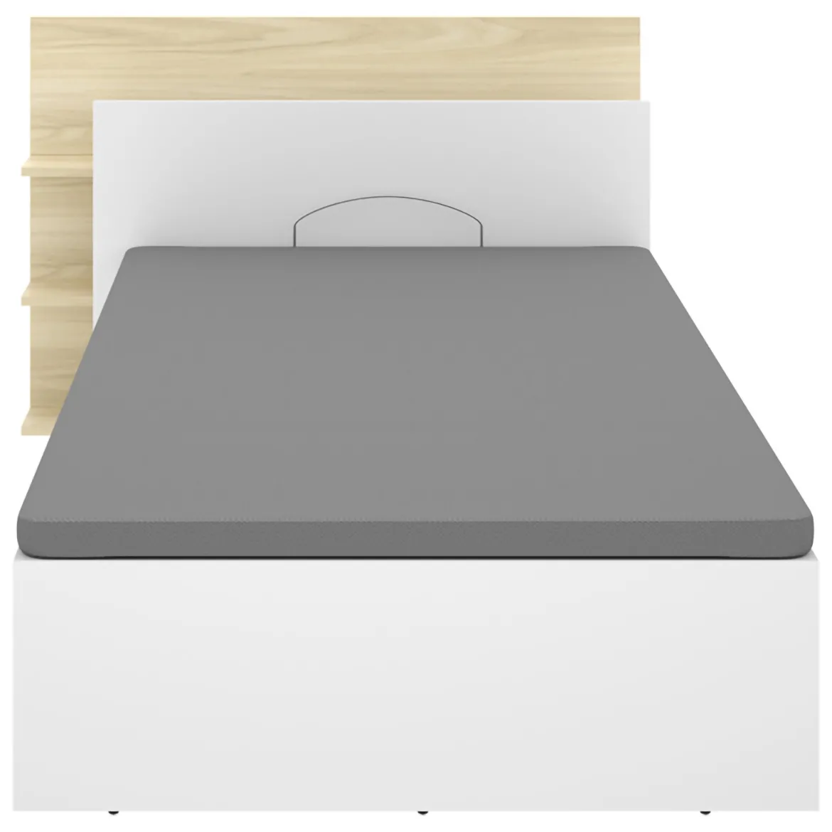 Letto Singolo Bianco Marrone Rovere Contenitore Dimensione Materasso 90x190 cm, Testiera con Libreria Inclusa