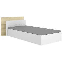 Letto Singolo Bianco Marrone Rovere Contenitore Dimensione Materasso 90x190 cm, Testiera con Libreria Inclusa