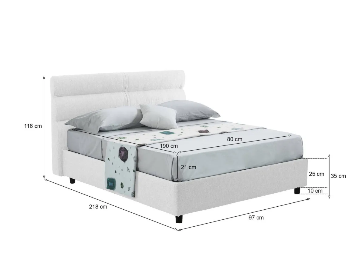 Letto Singolo Bianco Materasso Incluso Sfoderabile, Contenitore Made in Italy - Brozolo
