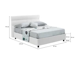 Letto Singolo Bianco Sfoderabile Contenitore, Dimensione Materasso 80x190 cm Made in Italy - Brez