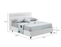 Letto Singolo Bianco Sfoderabile Contenitore, Dimensione Materasso 80x200 cm Made in Italy - Brenta