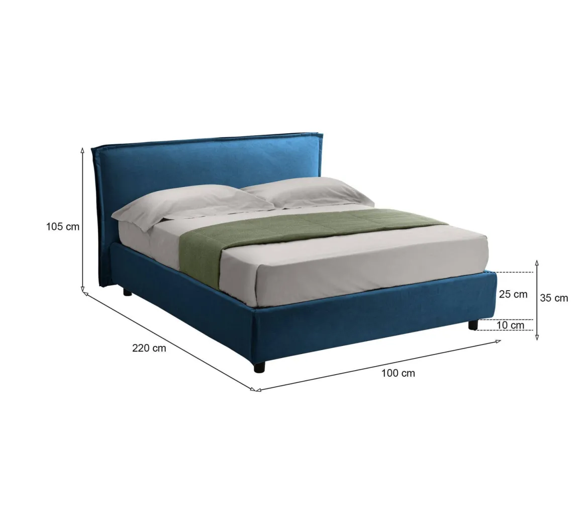 Letto Singolo blu Sfoderabile Contenitore, Dimensione Materasso 90x190 cm - Fiumalbo
