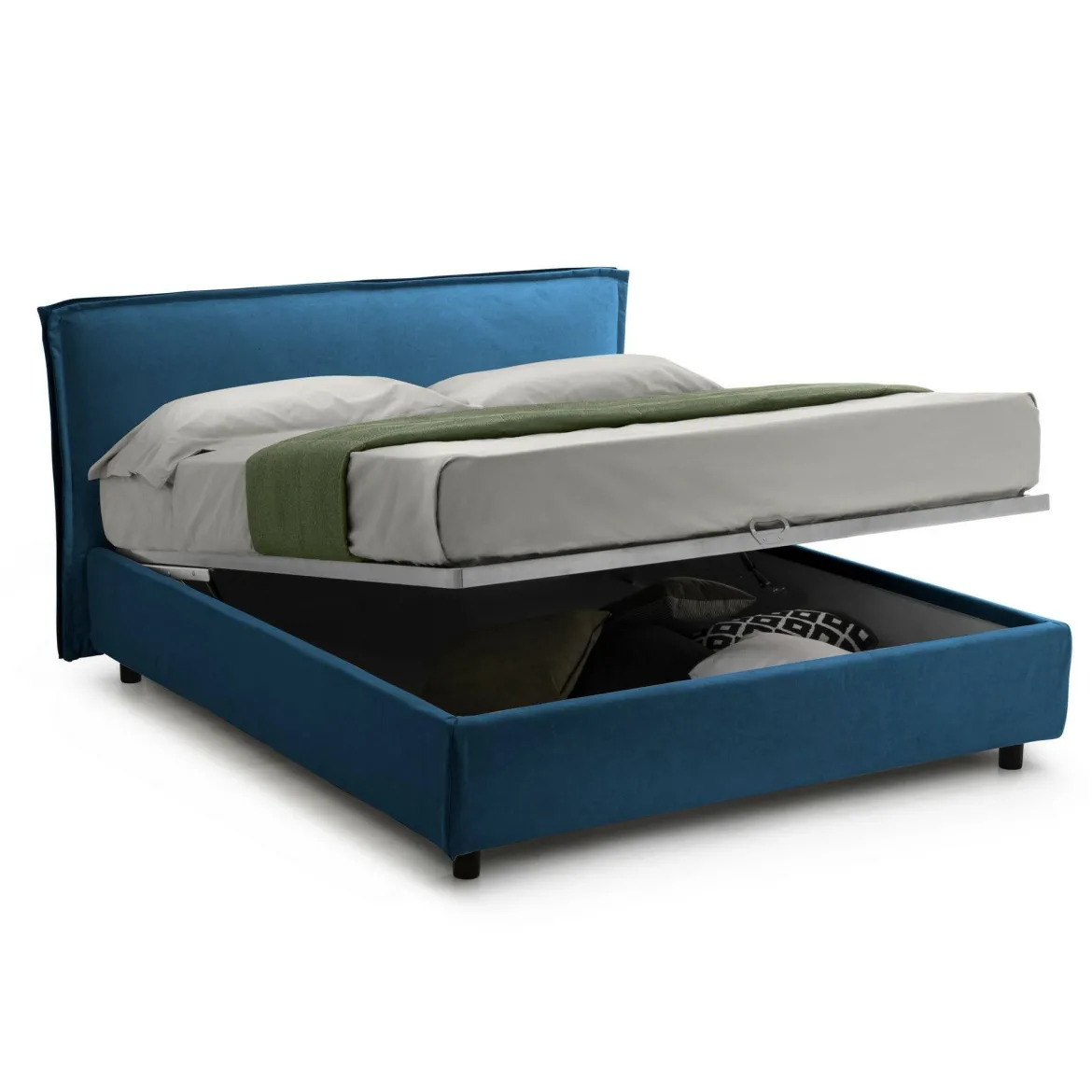 Letto Singolo blu Sfoderabile Contenitore, Dimensione Materasso 90x190 cm - Fiumalbo