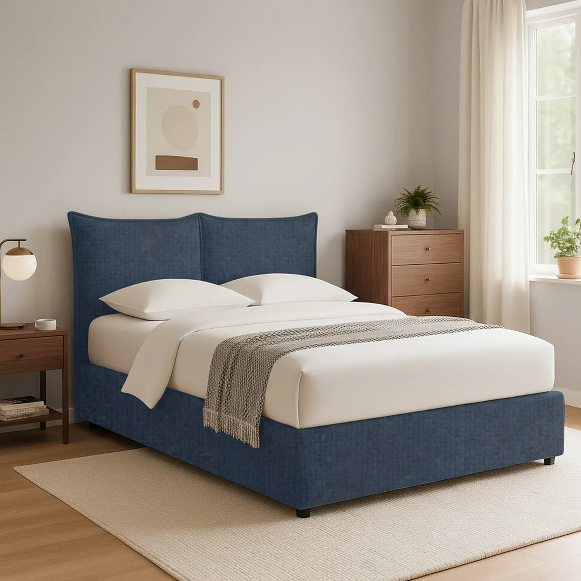 Letto Singolo blu Sfoderabile Contenitore, Dimensione Materasso 90x200 cm - Maccagno