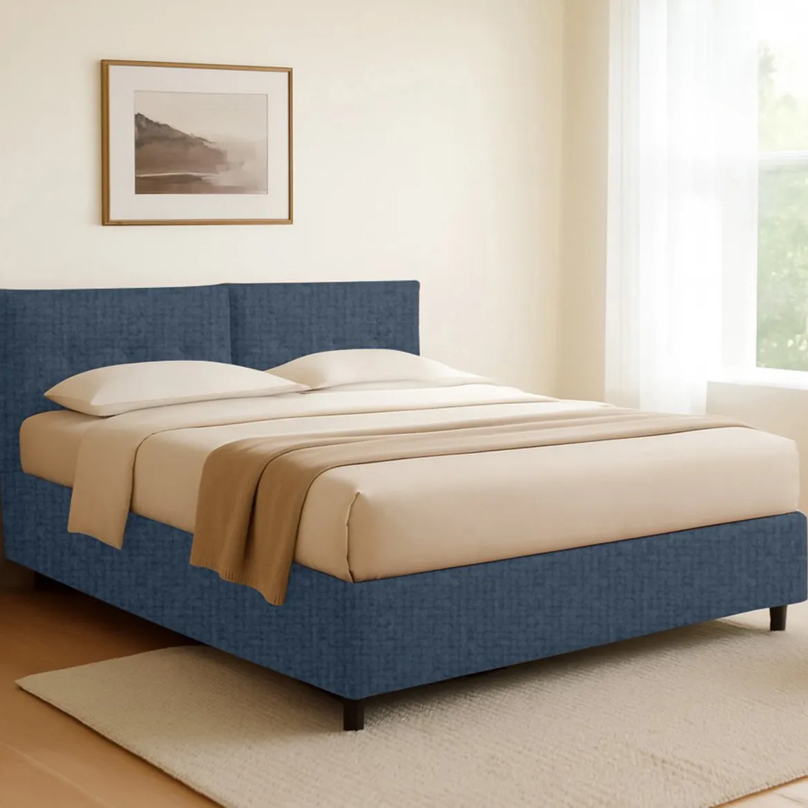 Letto Singolo blu Sfoderabile Contenitore, Dimensione Materasso 90x200 cm - Oncino