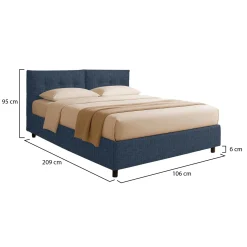 Letto Singolo blu Sfoderabile Contenitore, Dimensione Materasso 90x200 cm - Oncino