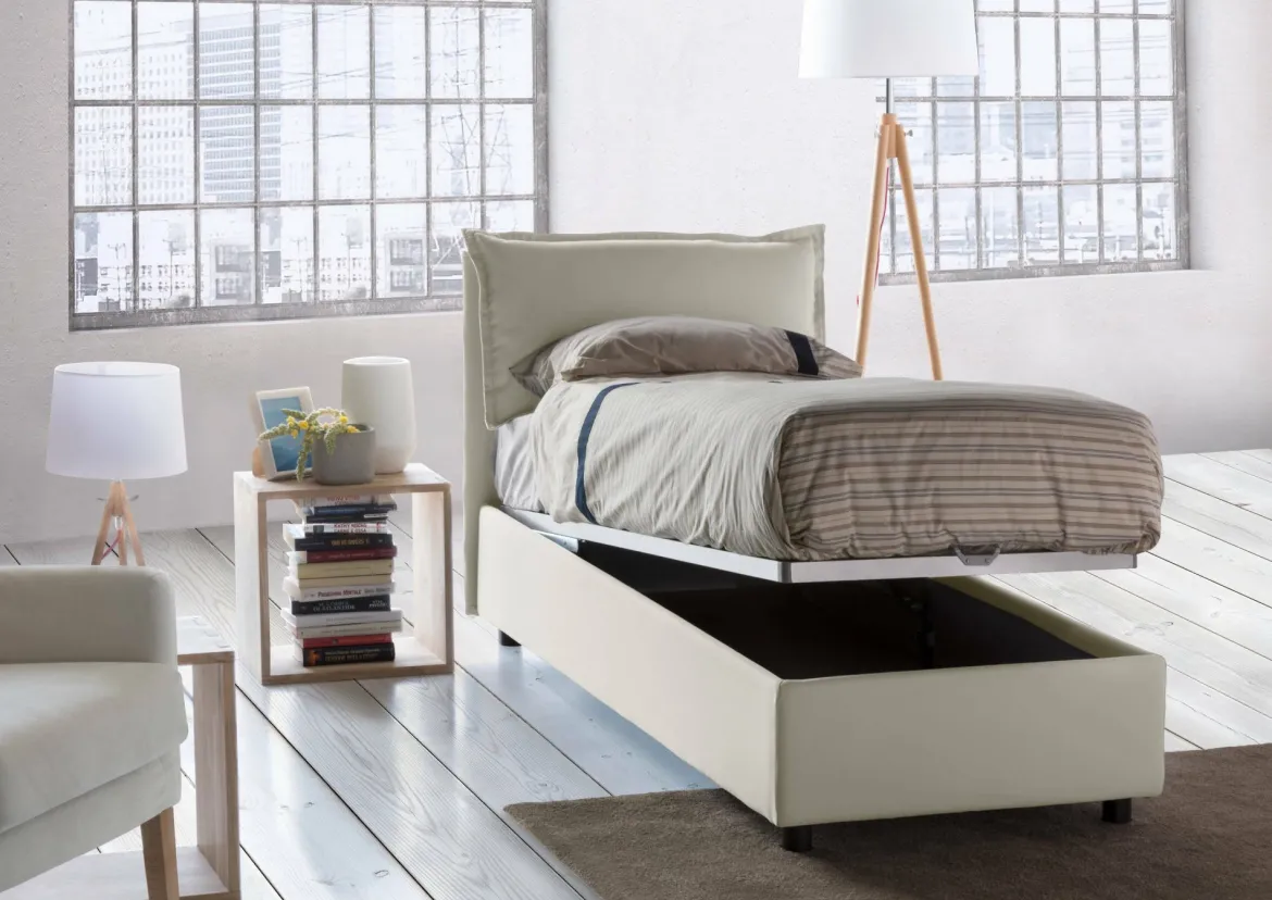 Letto singolo con contenitore beige 95x205cm in legno - Alto