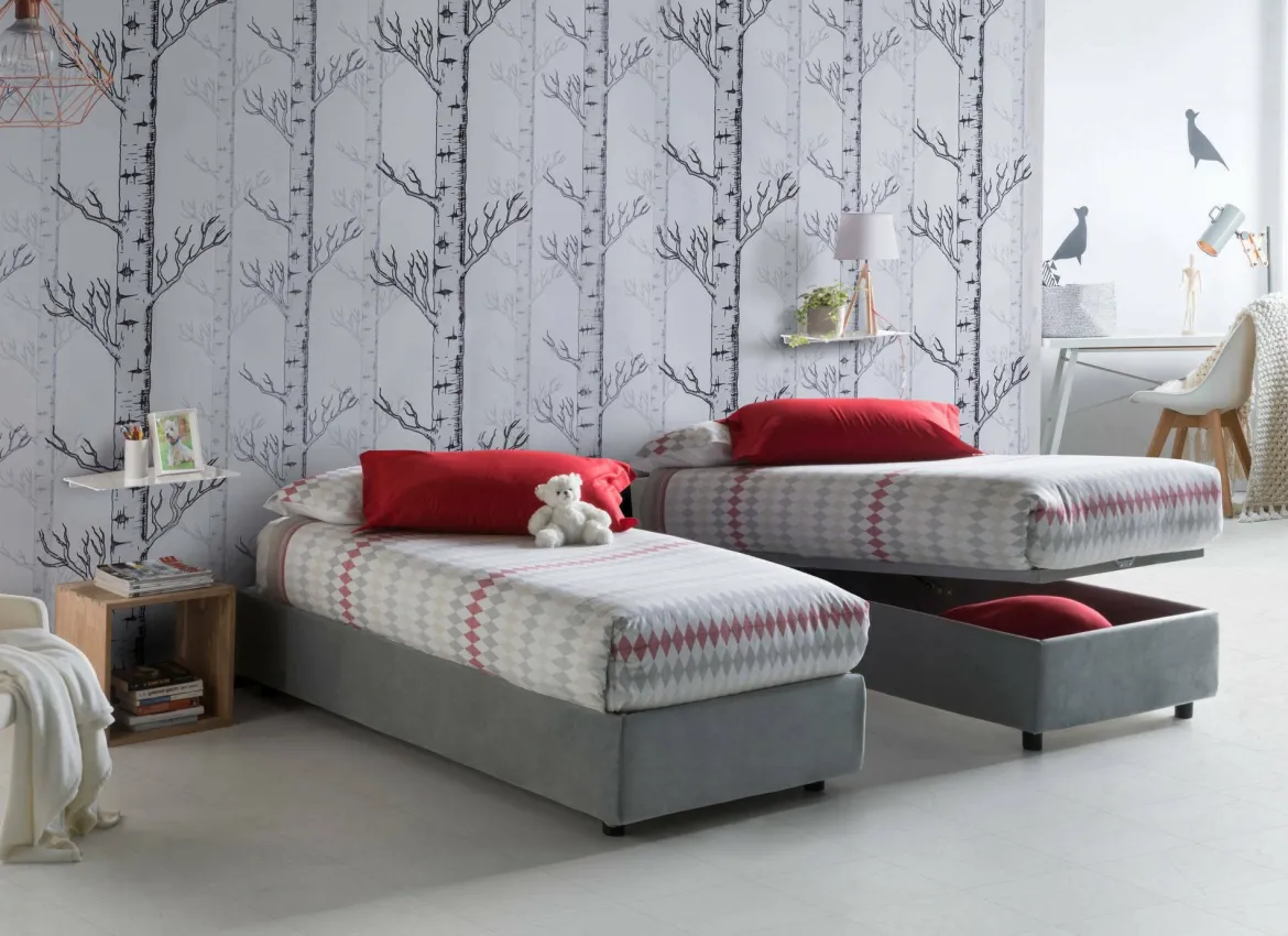 Letto singolo con contenitore tortora 95x205 - Albiate