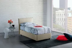 Letto singolo contenitore beige 105x215cm rivestimento in tessuto - Alder