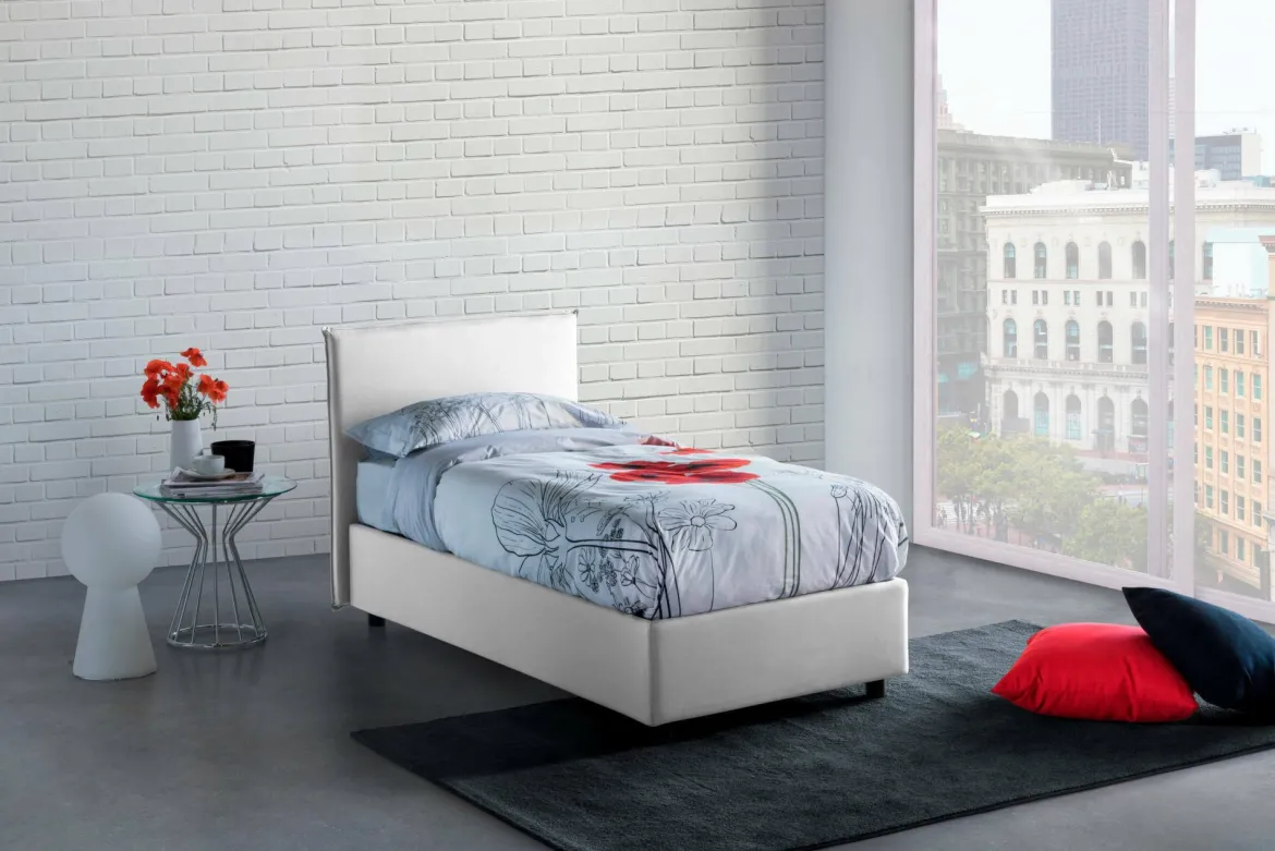Letto singolo contenitore bianco 180x210cm rete inclusa - Adet