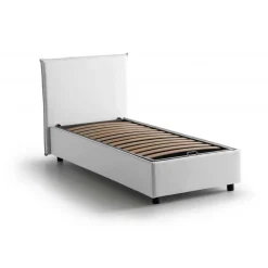 Letto singolo contenitore bianco 105x215cm rivestimento in tessuto - Alder