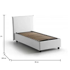 Letto singolo contenitore bianco 95x205cm adatto per materasso 80x190 cm - Alarita