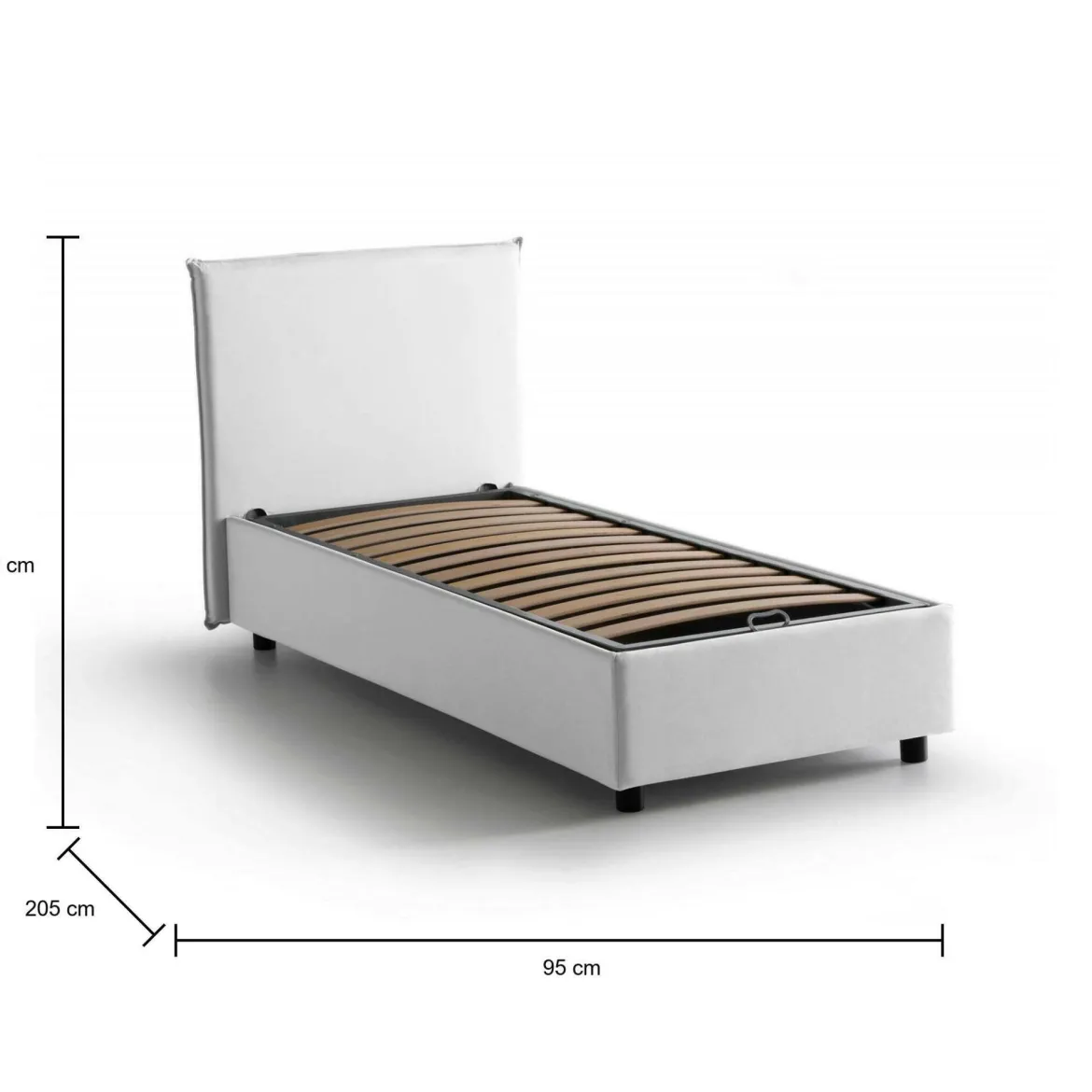 Letto singolo contenitore bianco 95x205cm adatto per materasso 80x190 cm - Alarita
