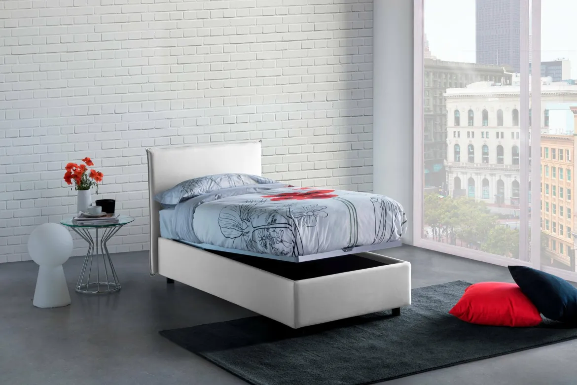 Letto singolo contenitore bianco 95x205cm adatto per materasso 80x190 cm - Alarita