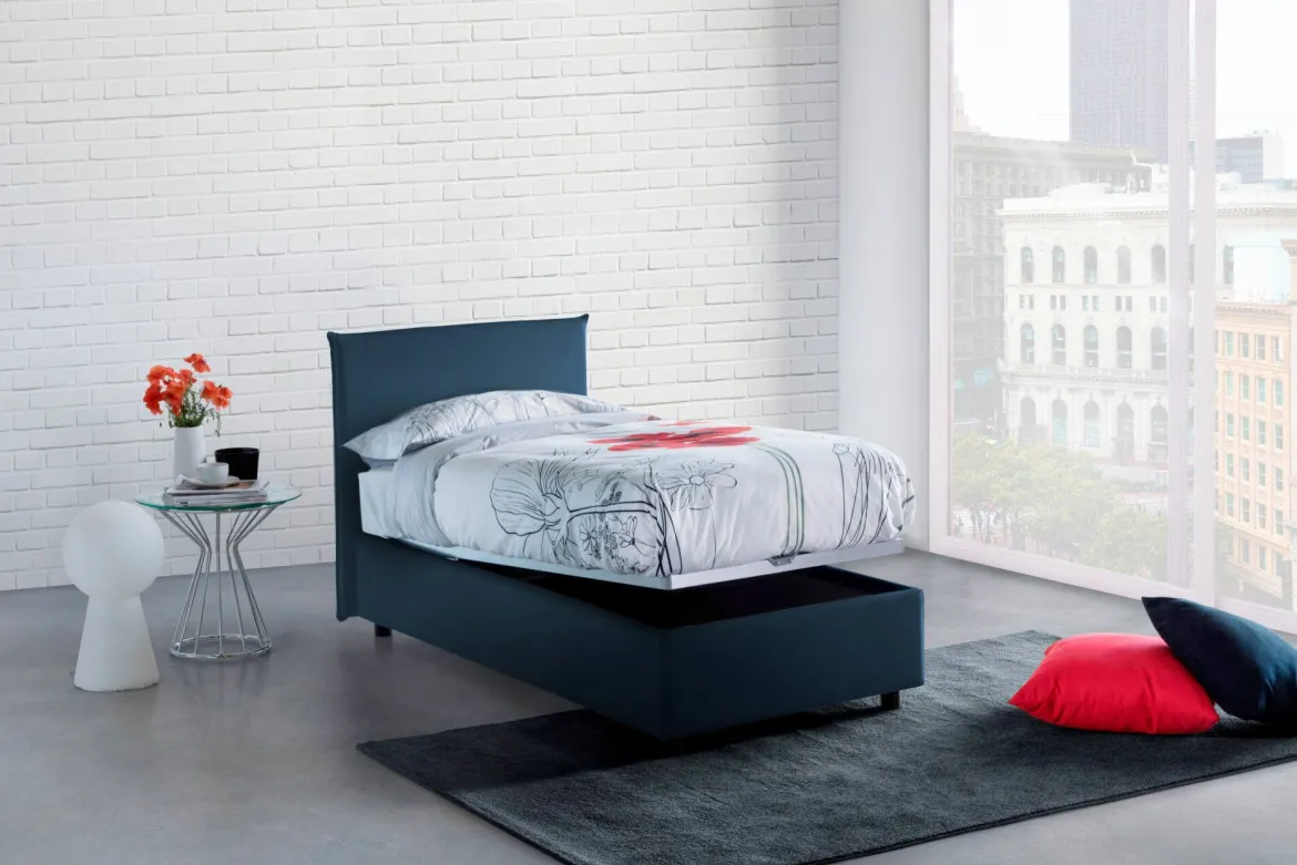 Letto singolo contenitore blu 105x205cm rete inclusa - Ajan