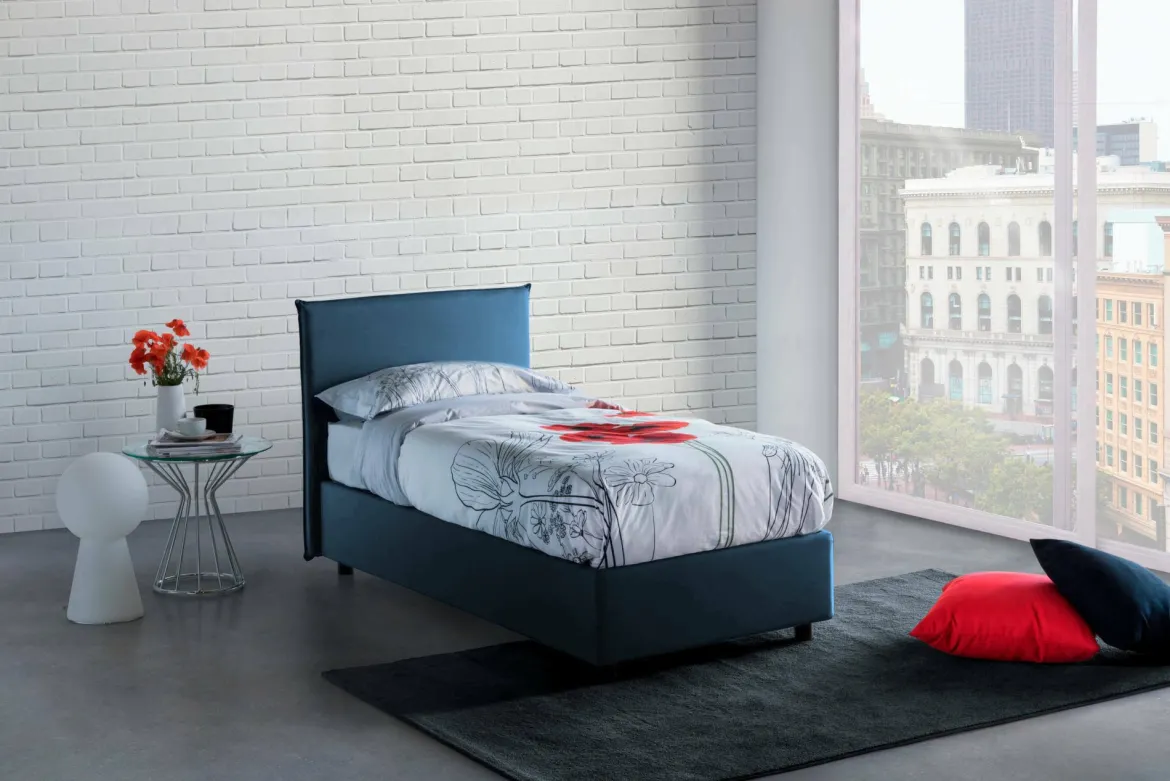Letto singolo contenitore blu 105x215cm sfoderabile - Alder