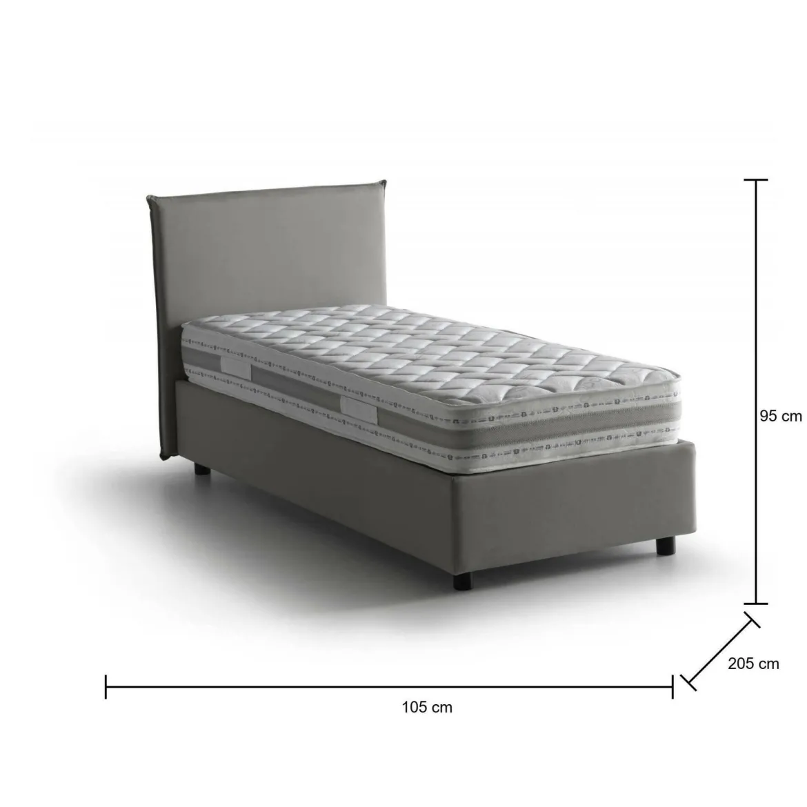 Letto singolo contenitore grigio 105x205cm rete in legno - Aigor