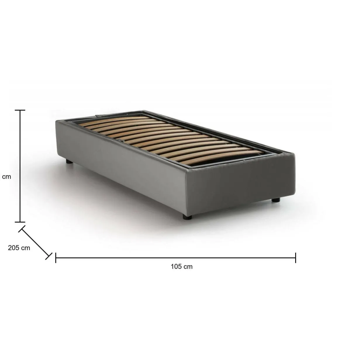 Letto singolo contenitore grigio 105x215cm con testiera imbottita - Abroghat