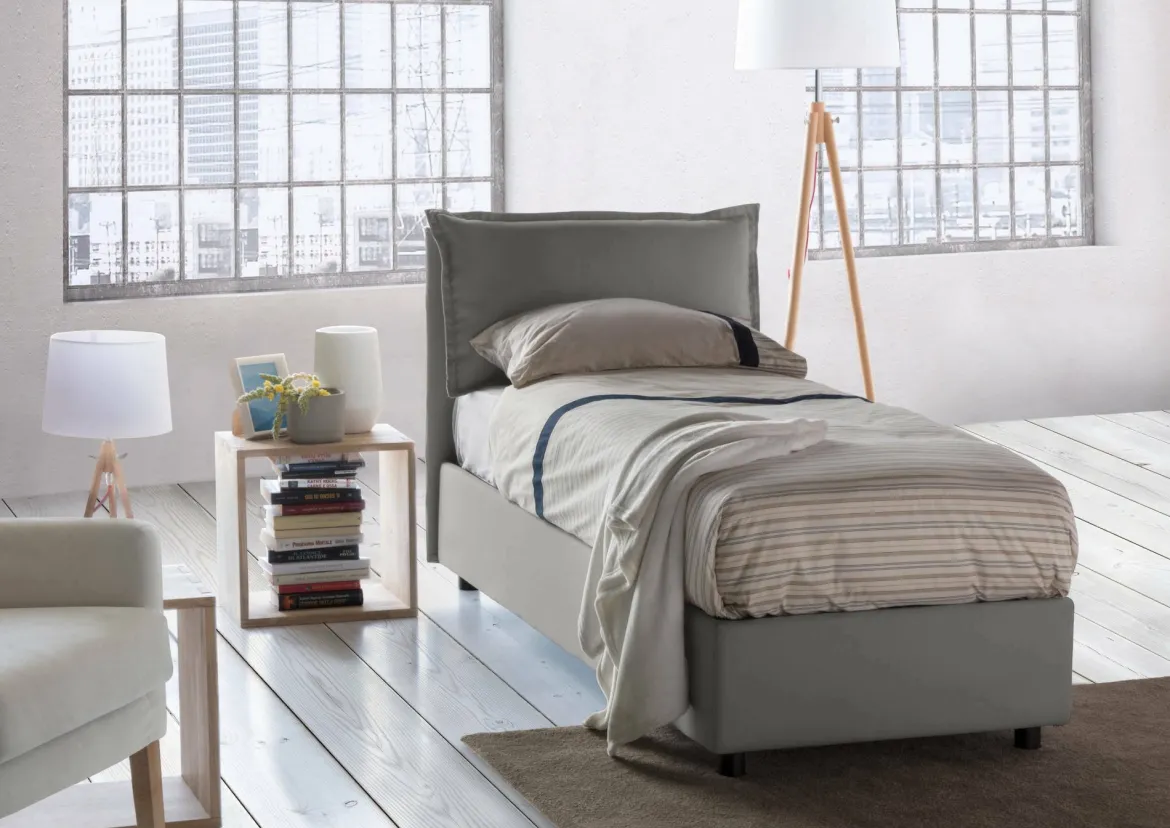 Letto singolo contenitore grigio 105x215cm in legno - Arzon