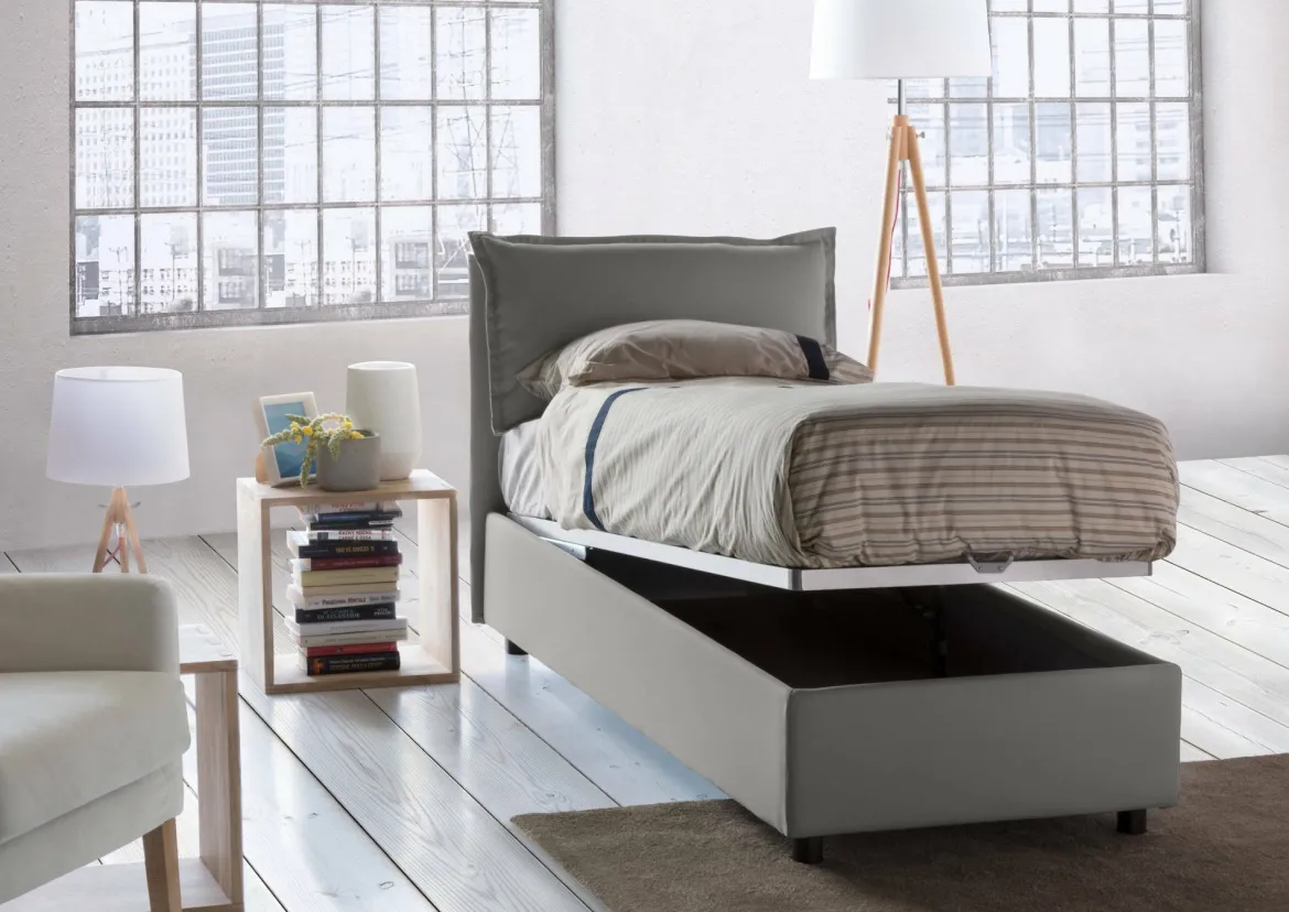 Letto singolo contenitore grigio 105x215cm in legno - Arzon